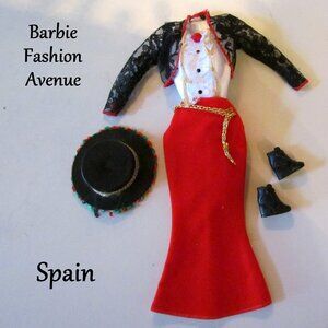 BARBIE SPANISH OUTFIT, 1997 INTERNATIONAL SPAIN FASHION AVE COSTUME, BLACK LACE